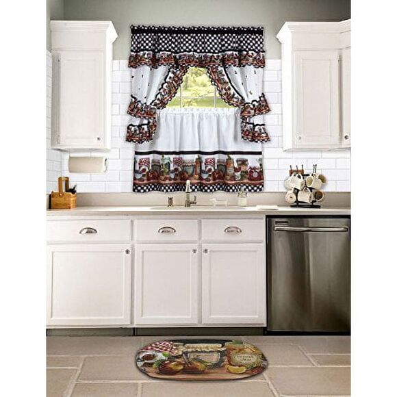 Naturally Home Mason Jars Kitchen Curtain Cottage Set, Tiers and Ruffled Swag, - Picture 1 of 4